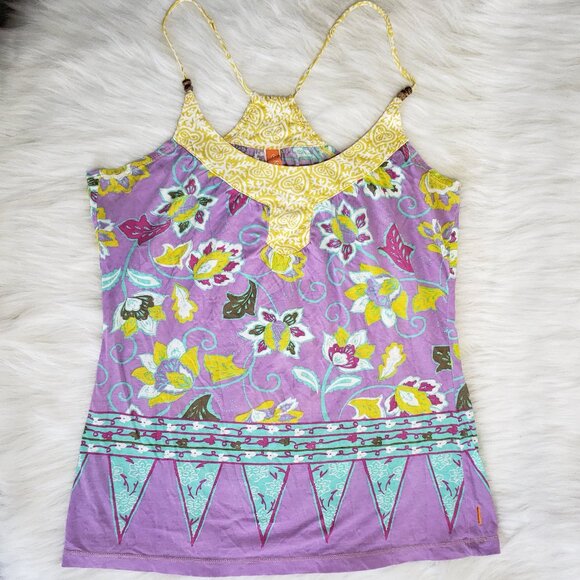 Whimsical Fairy Boho Multicolor Paisley floral strappy tank top LUCY SMALL - Picture 1 of 5
